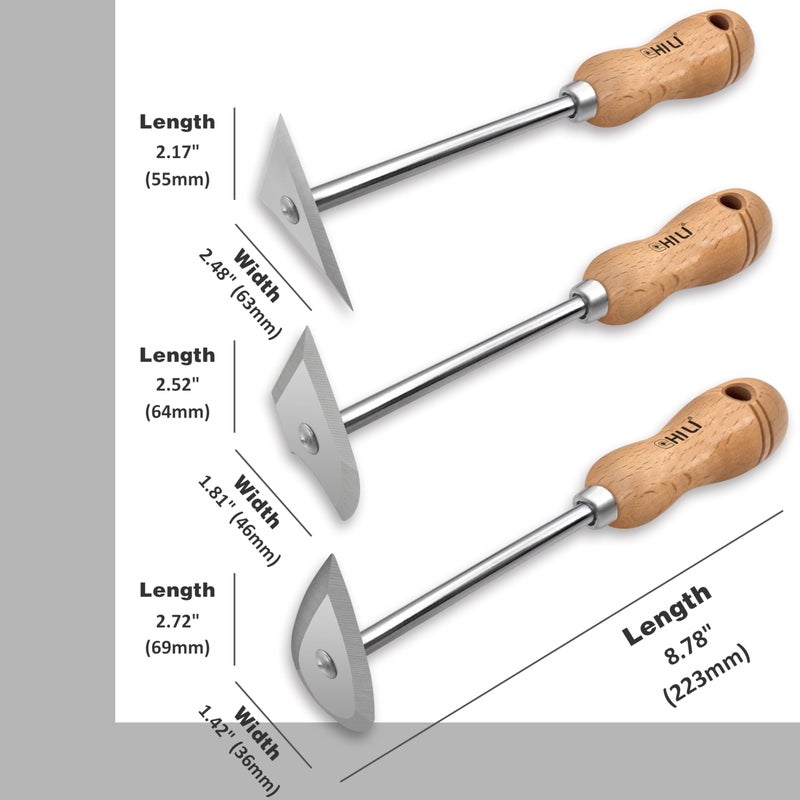 CHILI TOOLS 3PC. Stainless Steel Shave Hook Scraper Set With Wooden Handle, 8-3/4" Length, Made In Taiwan - Image 3